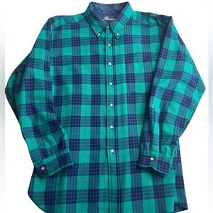 Vintage Lobo x Pendleton 100% Wool Flannel Shirt Green Blue Plaid XL Made in USA